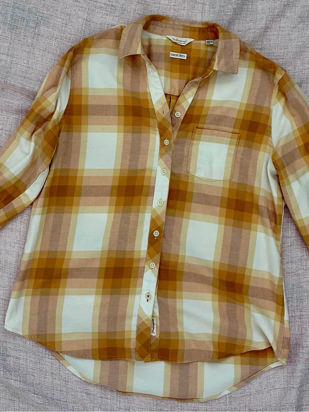 Weatherproof Vintage Plaid Flannel Shirt Orange Yellow S - Red Button Detail